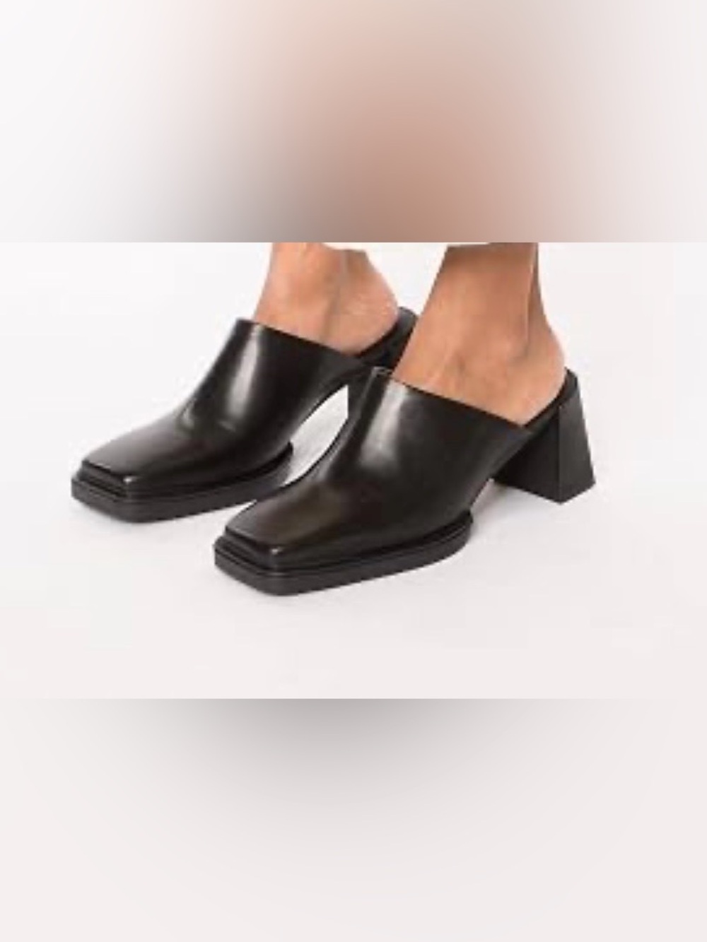 Vagabond Black Leather Square-Toe Mule